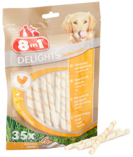 8 in 1 Delights Dog Treats Twist chicken Sticks, 35-Piece