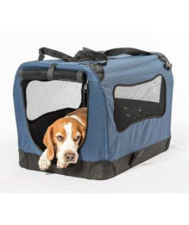 2PET Foldable Dog Crate - Soft, Easy to Fold & Carry Dog Crate for Indoor & Outdoor Use - Comfy Dog Home & Dog Travel Crate - Strong Steel Frame, Washable Fabric Cover, Frontal Zipper Large Blue