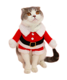 Bolbove Pet Christmas Santa Claus Suit Costume for Small Dogs Cats Jumpsuit Winter Coat Warm Clothes (Red, Medium)