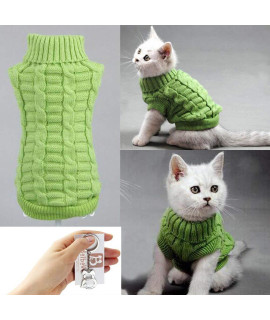 Bolbove Cable Knit Turtleneck Sweater for Small Dogs & Cats Knitwear Cold Weather Outfit (Green, X-Small)