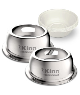 Kinn Kleanbowl Pet Bowl Stainless Steel Frame with Compostable Refills, 32 oz (Pack of 2) - Spill-Proof Stable Disposable Pet Bowls for Easy Cleaning and Healthy Pets