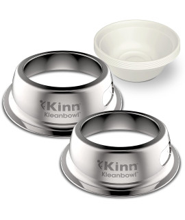 Kinn Kleanbowl Pet Bowl Stainless Steel Frame with Compostable Refills, 16 oz (Pack of 2) - Spill-Proof Stable Disposable Pet Bowls for Easy Cleaning and Healthy Pets