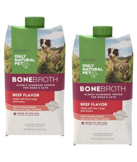 Only Natural Pet Bone Broth Beef Flavor Dog & Cat Meal Topper, 100% Human-Grade Slow-Simmered, Free-Range for Dry Food or to Hydrate Dehydrated Food - (2-Pack / 8.45 oz Each)