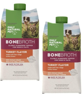 Only Natural Pet Bone Broth Turkey Flavor Dog & Cat Meal Topper, 100% Human-Grade Slow-Simmered, Free-Range for Dry Food or to Hydrate Dehydrated Food - (2-Pack / 8.45 oz Each)