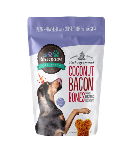 Threepaws Gourmet Vegan & Organic Dog Treats, Coconut Bacon Bones, Hickory Smoke, 7oz