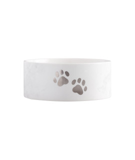 Pearhead Pawprint Pet Bowl, Ceramic Pet Food Or Water Bowl, Perfect for Dogs Or Cats, Neutral Modern Pet Accessories, Silver Paw Prints