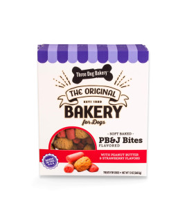 Three Dog Bakery Soft Baked PB&J Bites, Peanut Butter & Strawberry Flavor, Premium Treats for Dogs, 13 Ounce Box, brown (320035)