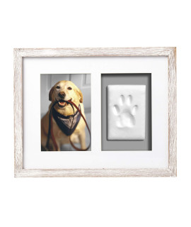 Pearhead Pet Pawprints Wall Picture Frame and Clay Impression Kit, Clay Paw Print Making Kit, Pet Memorial Keepsake Photo Frame, Pet Owner Gifts, Wall Decor, Distressed White