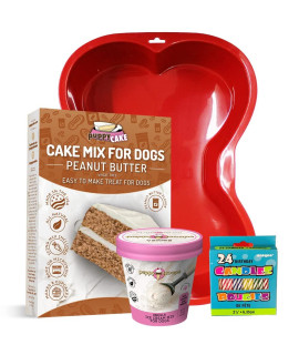 Puppy Cake Cake and Ice Cream Dog All Natural Fluffy & Moist Birthday Cake Kit in with Peanut Butter, Your Choice of Ice Cream Mix, Bone Silicone Pan and 24 Candles (Vanilla) Made in USA