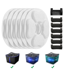 iPettie Only for Kamino Fountain Replacement Filters, Not for Colorful LED Flower Fountain, 6 Filters, 6 Sponges & 1 Sponge Bracket