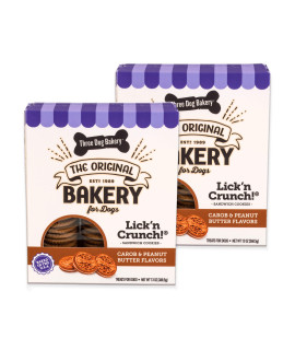 Three Dog Bakery Lick'n Crunch Sandwich Cookies Premium Dog Treats with No Artificial Flavors, Carob and Peanut Butter Flavor, 13 Ounces (Pack of 2)