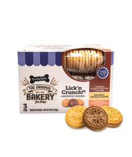 Three Dog Bakery Lick'n Crunch Sandwich Cookies Premium Dog Treats with No Artificial Flavors, Carob/Peanut Butter, Golden/Vanilla, 39 Ounces (Pack of 1)