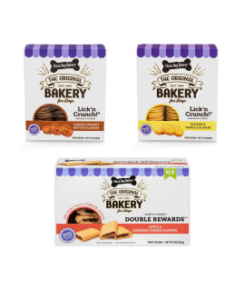 Three Dog Bakery Classic Cookies Variety Pack Premium Treats for Dogs, Carob/Peanut Butter, Golden/Vanilla, & Double Reward, 36 Ounces, (Pack of 3)