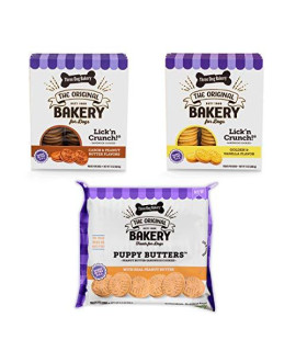 Three Dog Bakery Lick'n Crunch! Sandwich Cookies Variety Pack Premium Treats for Dogs, Carob/Peanut Butter, Golden/Vanilla, & Pupper Butters, 37.8 Ounces, 3-Pack