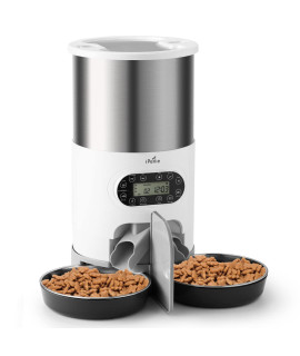 iPettie Automatic Pet Feeder 4.5L 19.1cup Stainless Steel Pet Food Dispenser with Portion control 1-4 Meals per Day Two-Way Splitter Voice Recorder Dishwasher Safe container & Bowl for 2 Pets