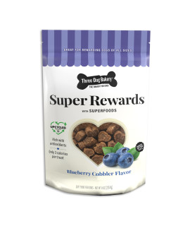 Three Dog Bakery Soft and Chewy Super Rewards with Superfoods Dog Treats, Low Calorie Dog Training Treats for Dogs, Blueberry Cobbler Flavor, 8 Ounce Resealable Bag