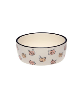 Pearhead cat Faces Pet Bowl, cat Water and Food Dish, Pet Owner cat Accessory, ceramic, Blush and White