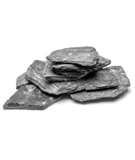 Natural Slate Stone for Aquariums, Fish Tanks, Terrariums, Aquascaping and Amphibian Enclosures, Mix of Large and Medium Size Rocks - by SubstateSource (5 Pounds, Black Sharp)