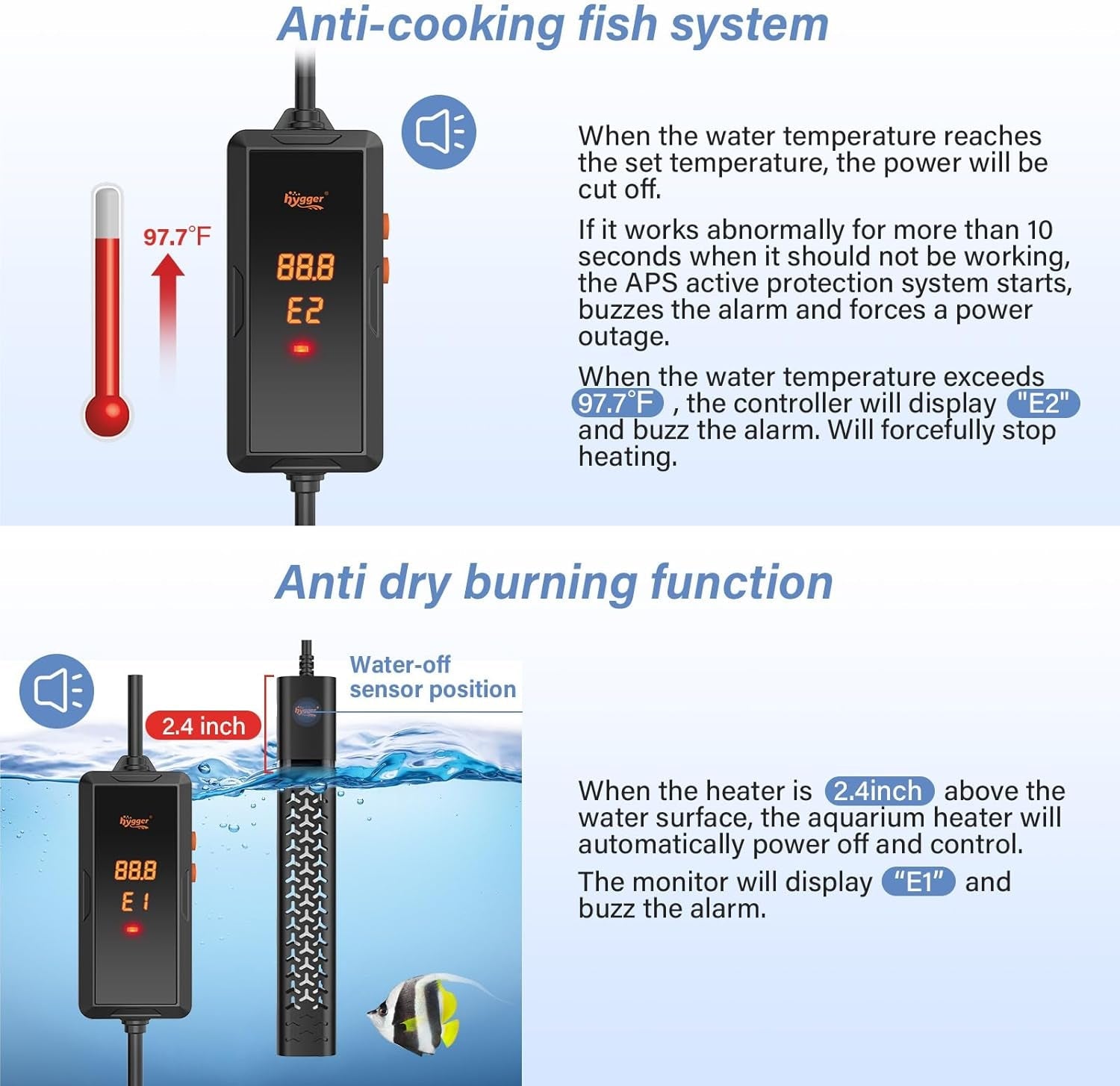Hygger Aquarium Heater 200W/300W/500W with Smart Temperature Control