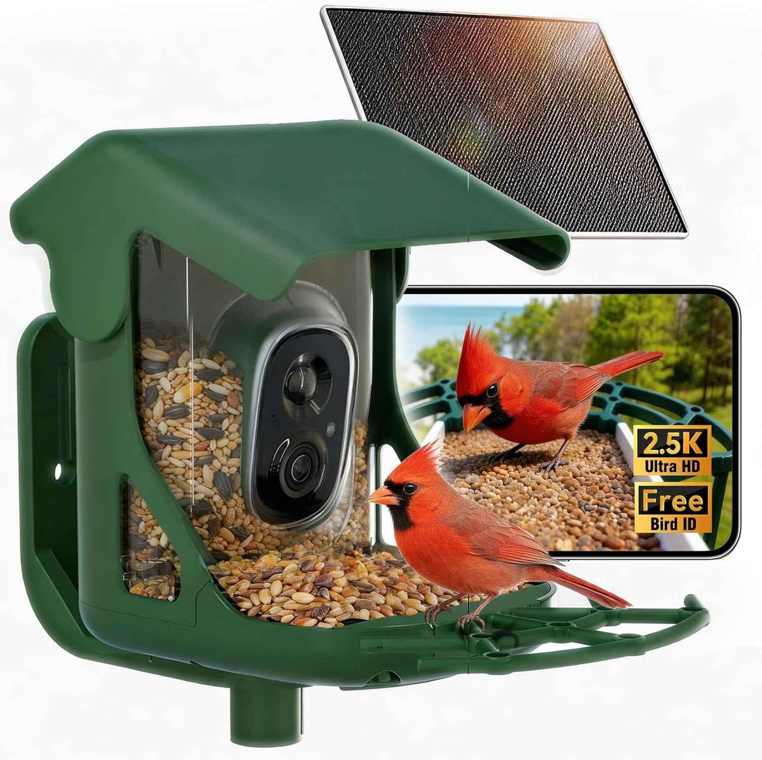 Solar Bird Feeder Camera – 4MP 2.5K, AI Bird ID, No Monthly Fees