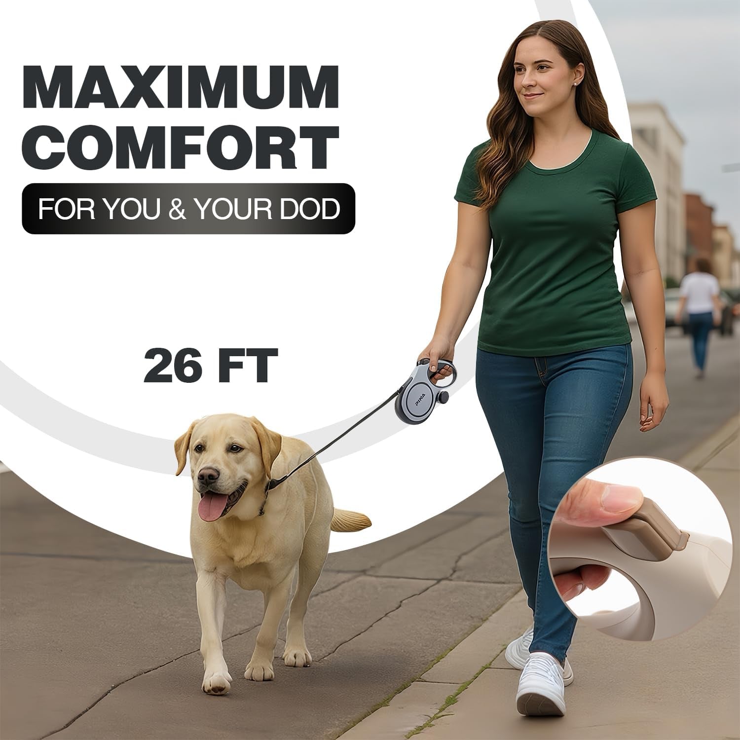 26FT Retractable Dog Leash Heavy Duty Reflective Tangle Free