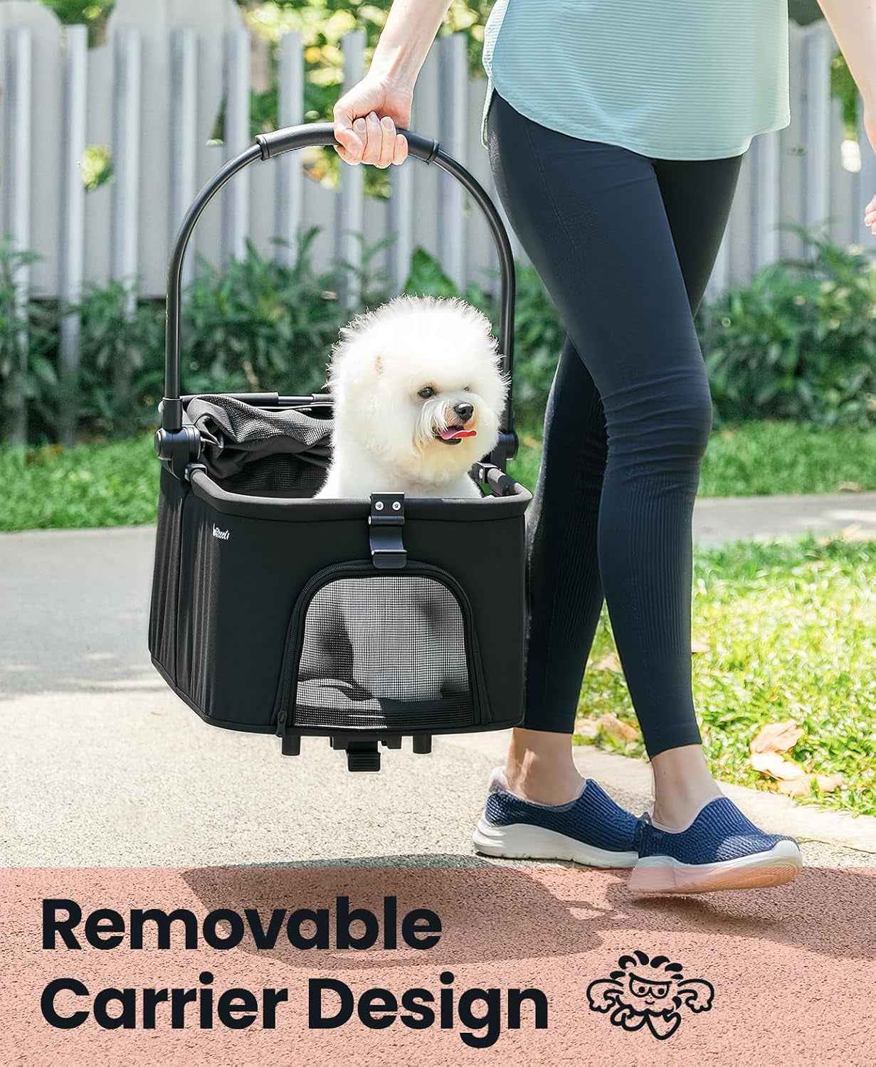 4-Wheel Foldable Pet Stroller with Removable Carrier, Black, 33lb