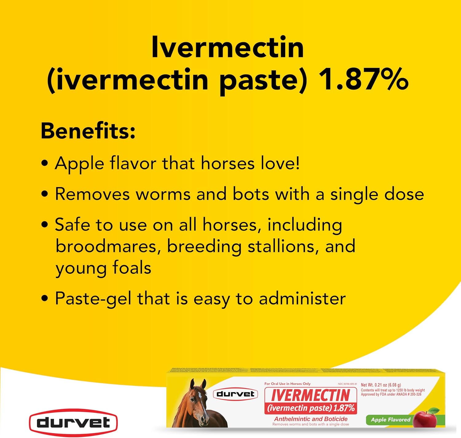 Durvet Ivermectin Horse Wormer Apple Flavor Broad Spectrum Equine Dewormer 24PCK