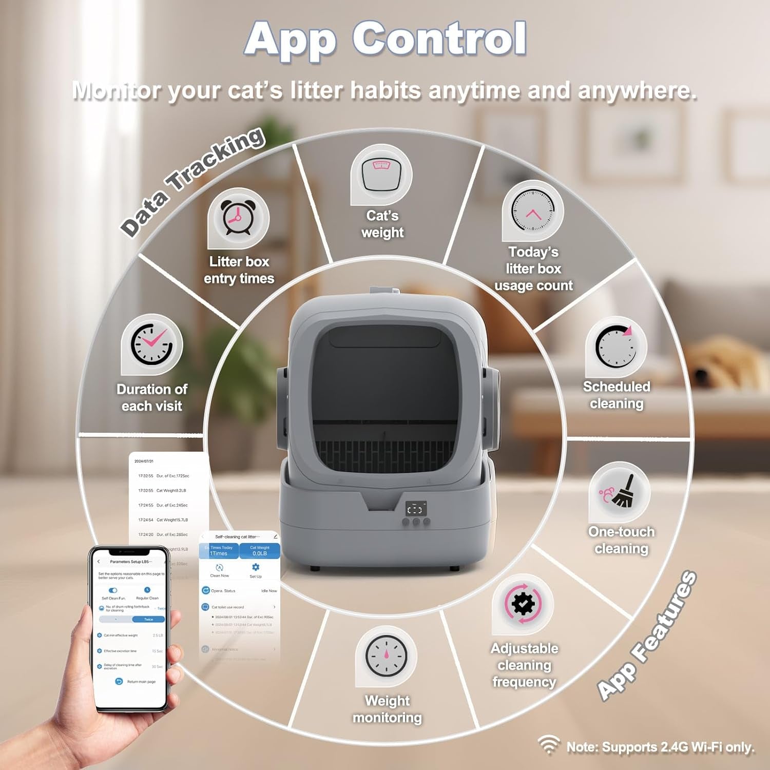 Automatic Self Cleaning Cat Litter Box App Control Weight Monitor