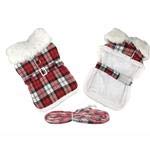 Doggie Design Plaid Fur-Trimmed Dog Harness Coat - Red And White (X-Large)