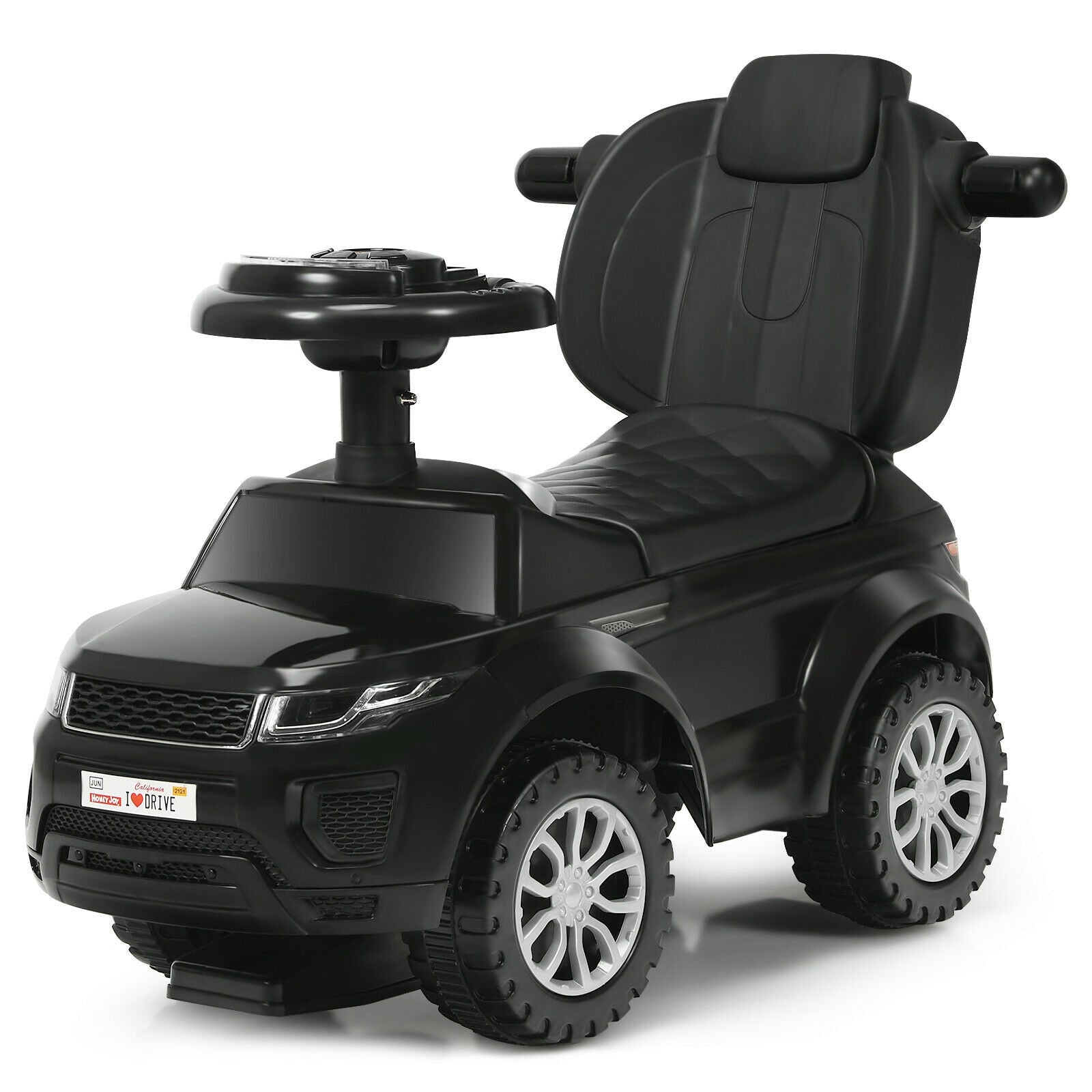 3 in 1 Ride on Push Car Toddler Stroller Sliding Car with Music-Black