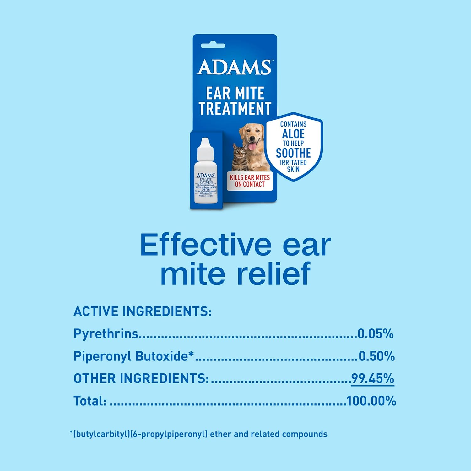 Adams Ear Mite Treatment for Dogs & Cats 0.5oz Kills Mites Fast Soothes Pet Ear 2PCK