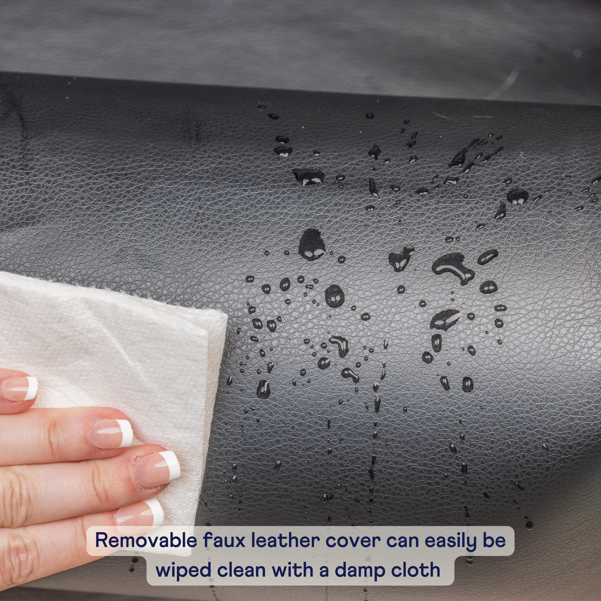 PupProtector™ Faux Cool-to-Touch Vegan Leather Memory Foam Dog Car Bed -  Black