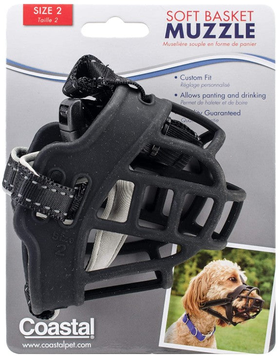 Coastal Pet Soft Basket Muzzle - Custom-Fit For Comfort - Indoor & Outdoor Dog Accessory - Adjustable Strap - Flexible Silicone - Allows Panting & Drinking - Black, 02