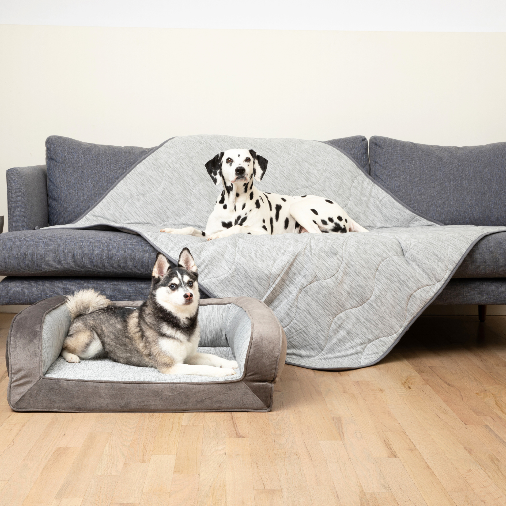 PupChill Cooling Bolster Dog Bed + Waterproof Blanket Bundle - Arctic Grey