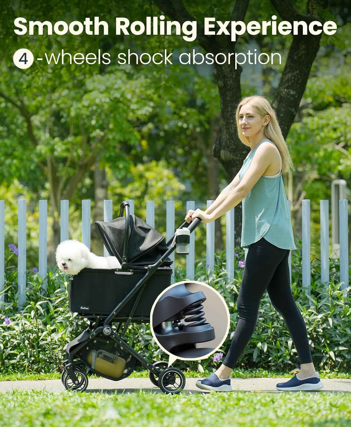 4-Wheel Foldable Pet Stroller with Removable Carrier, Black, 33lb