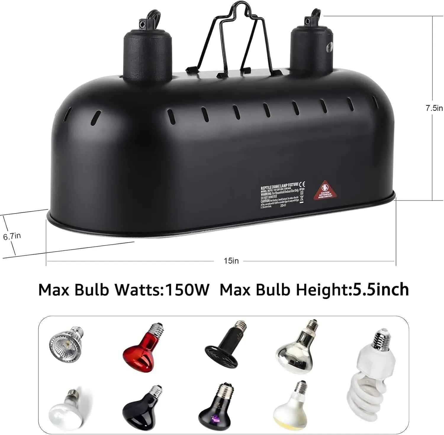 15" Dual Reptile Light Fixture with UVA UVB & Heat Lamp, 100W