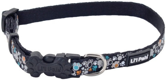Coastal Li’l Pals Reflective Dog Collar, Teal Orange Paws, 3/8" x 6"-8", Durable Polyester