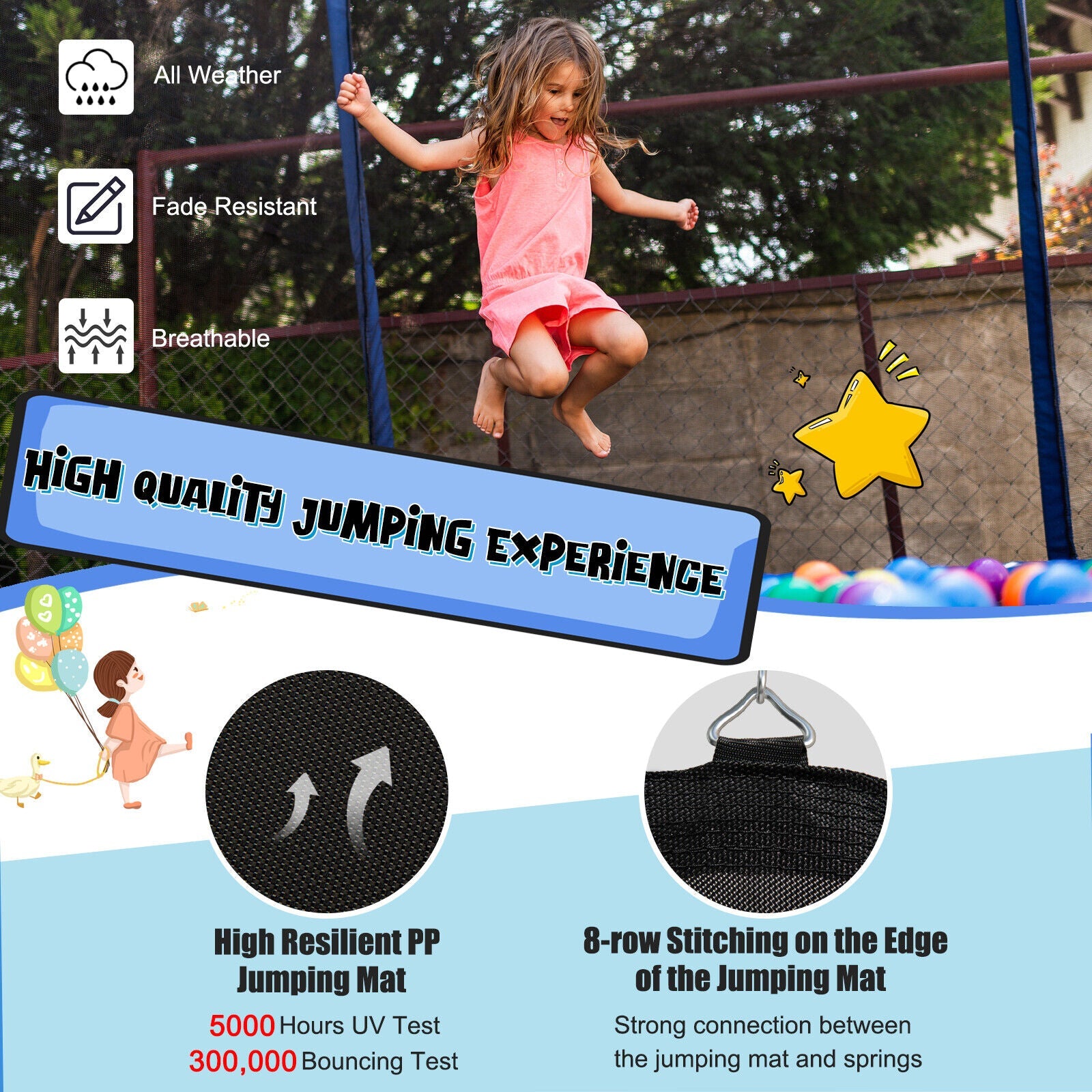 15/16 Feet Outdoor Recreational Trampoline with Enclosure Net-16 ft