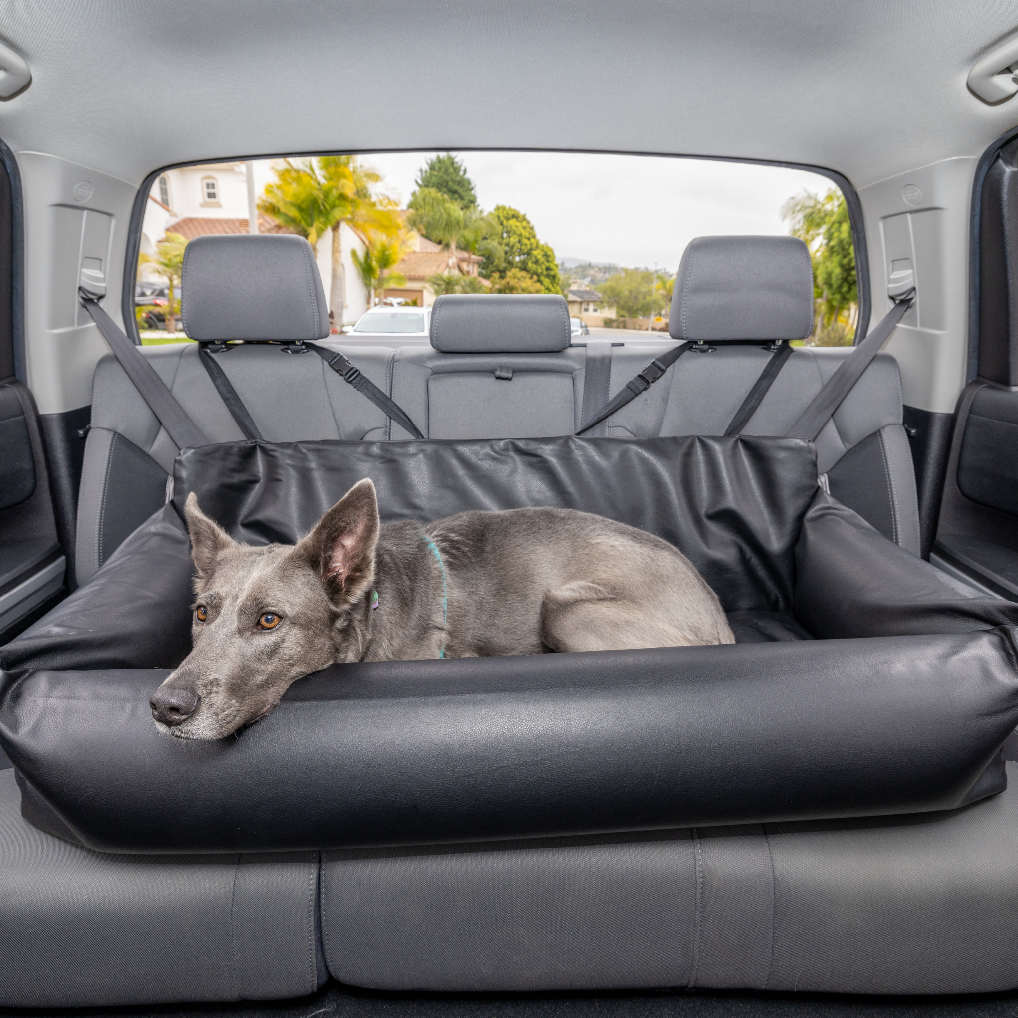 PupProtector™ Faux Cool-to-Touch Vegan Leather Memory Foam Dog Car Bed -  Black