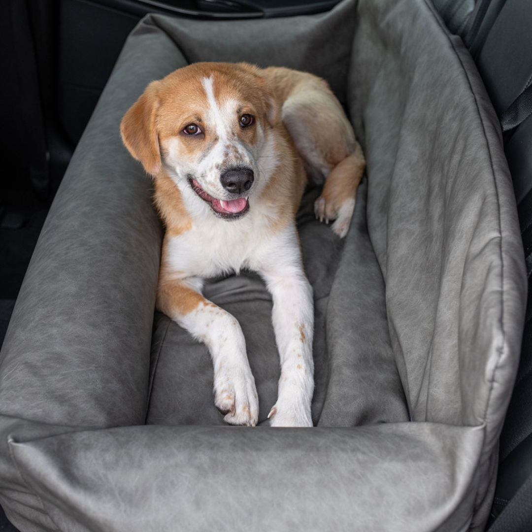 PupProtector™ Faux Cool-to-Touch Vegan Leather Memory Foam Dog Car Bed - Slate Gray