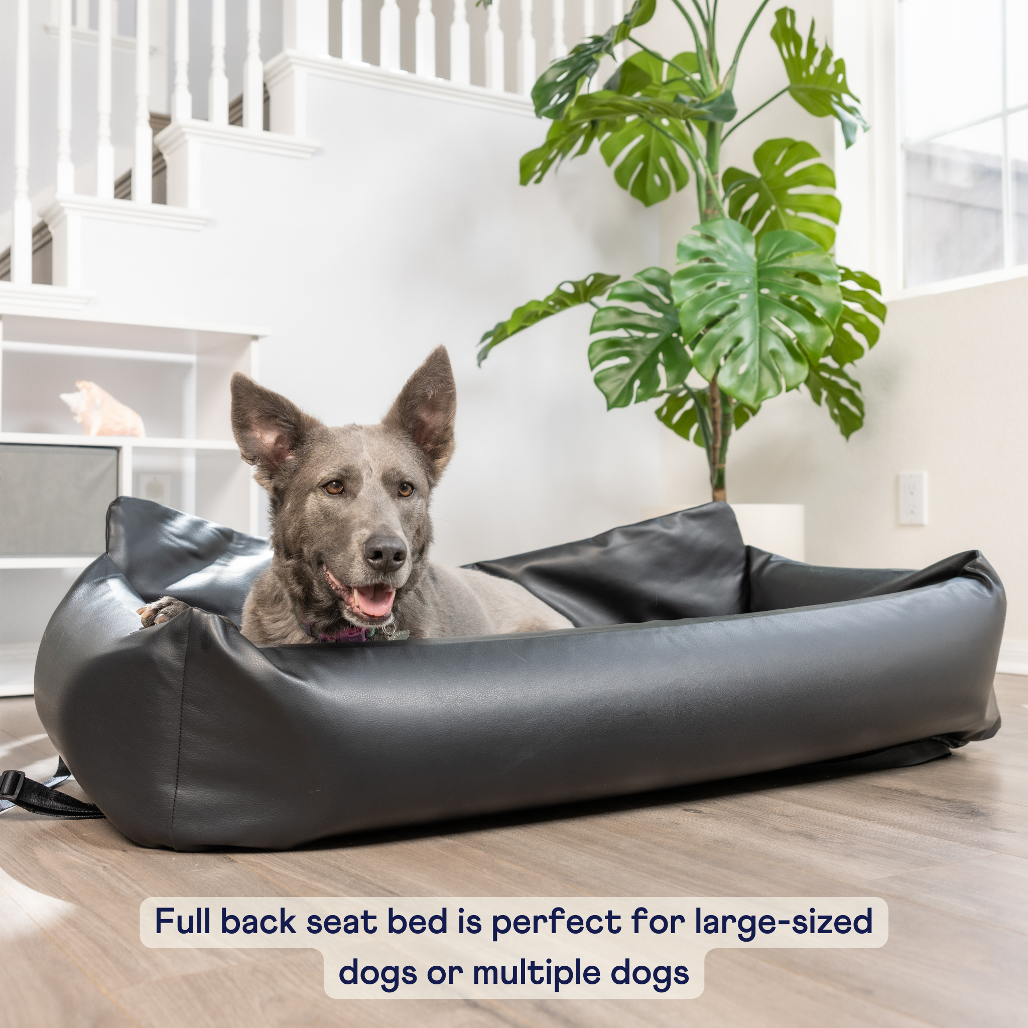 PupProtector™ Faux Cool-to-Touch Vegan Leather Memory Foam Dog Car Bed -  Black