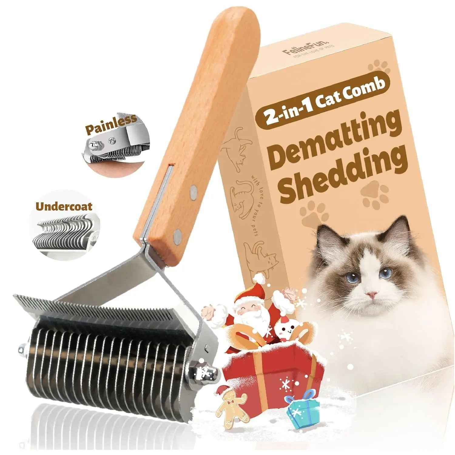 2-in-1 Cat Dematting & Deshedding Undercoat Rake