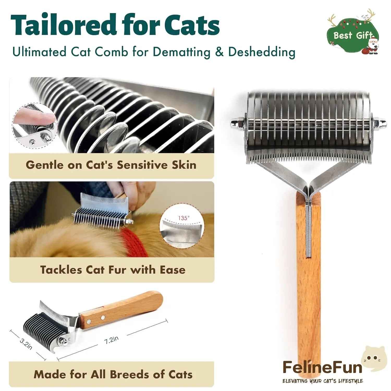 2-in-1 Cat Dematting & Deshedding Undercoat Rake