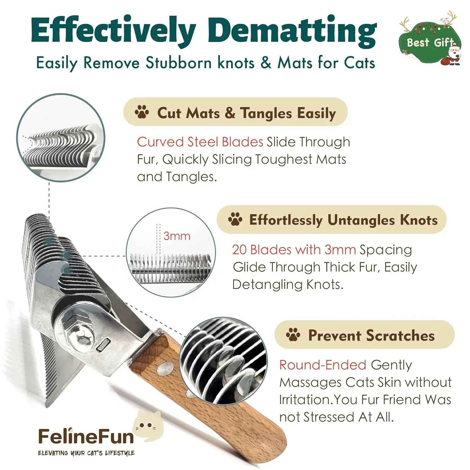 2-in-1 Cat Dematting & Deshedding Undercoat Rake