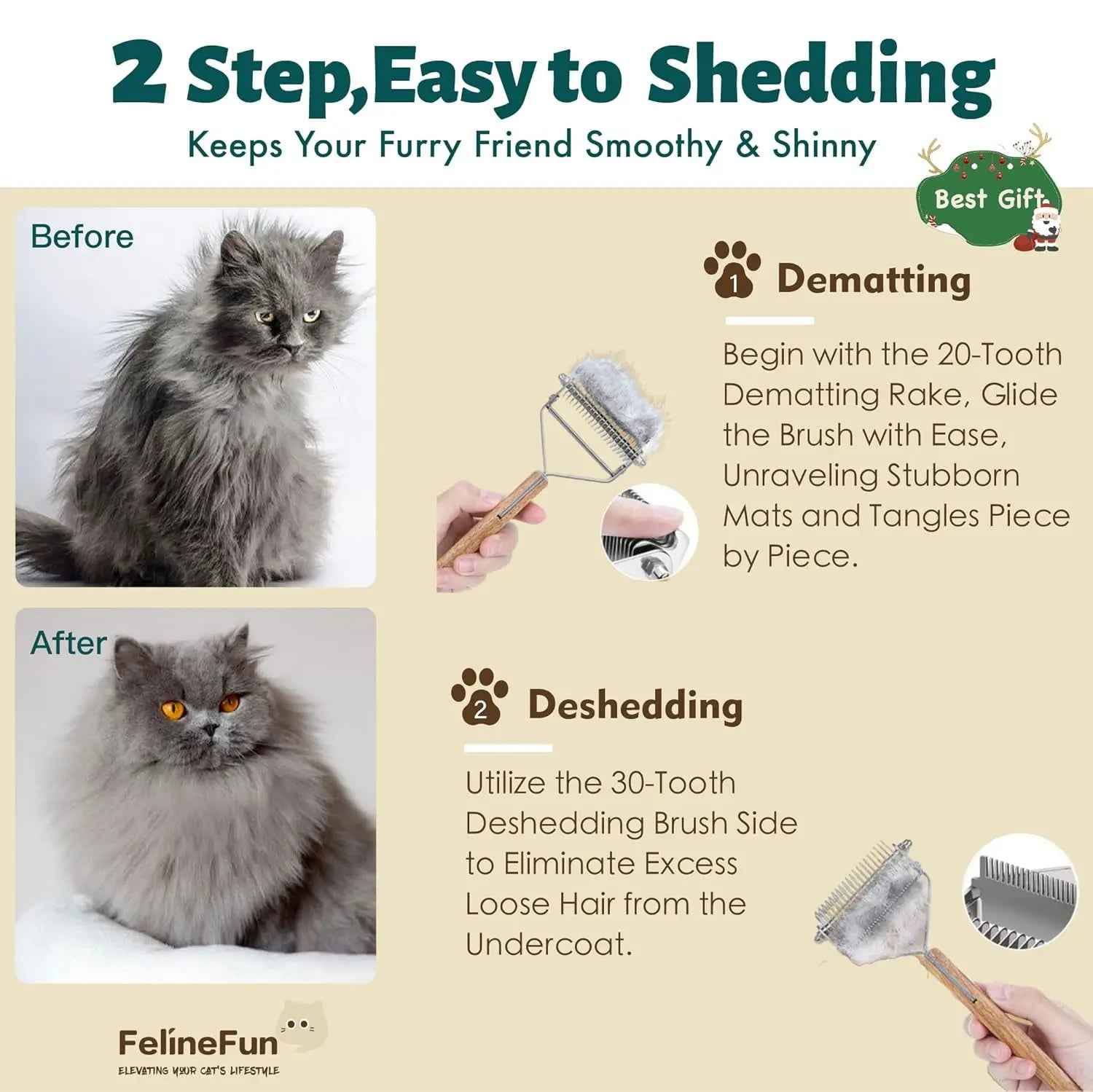2-in-1 Cat Dematting & Deshedding Undercoat Rake