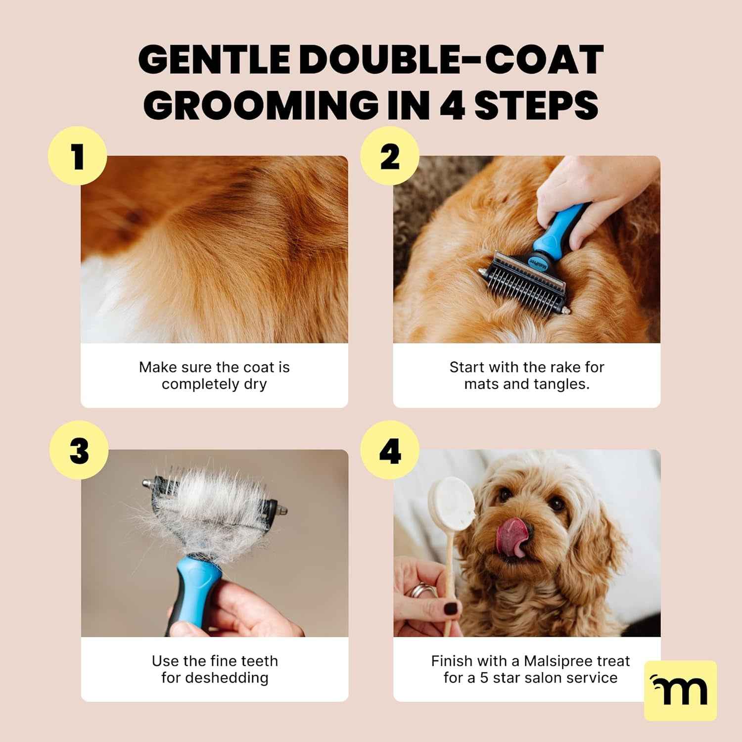 2-in-1 Deshedding Brush & Undercoat Rake for Dogs & Cats