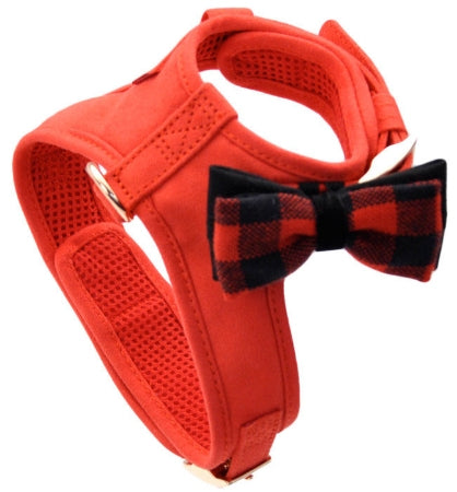 Coastal - Accent Fashion - Microfiber Dog Harness, Retro Red With Plaid Bow, Small (16'-20')