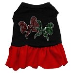 Christmas Pet Dog & Cat Dress Rhinestone, Christmas Bows Black W/Red MD (6-10 lbs.)