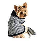 Black and White Classic Houndstooth Dog Harness Coat with Leash