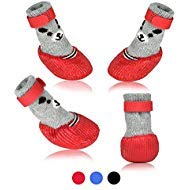 Dog Cat Boots Shoes Socks With Adjustable Waterproof Breathable And Anti-Slip Sole All Weather Protect Paws(Only For Tiny Dog) (S, Red)